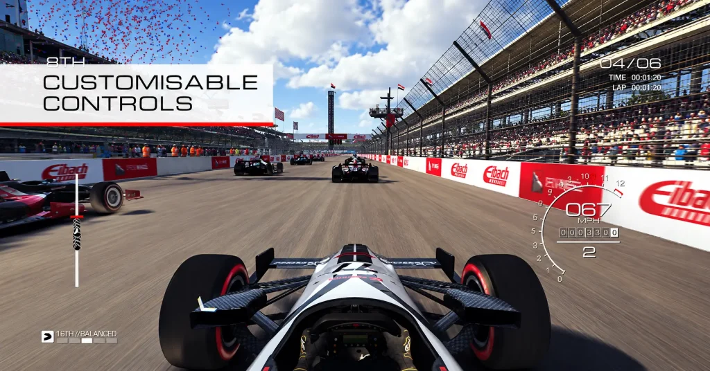 GRID Autosport open wheel car in cockpit view with the text Customisable Controls