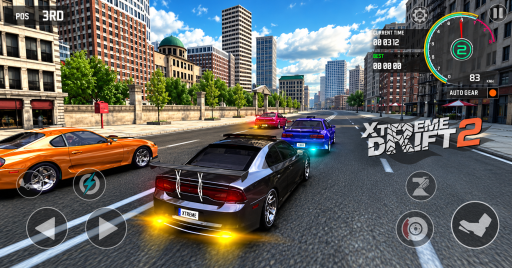 Xtreme Drift 2 style city race with cars fighting for position