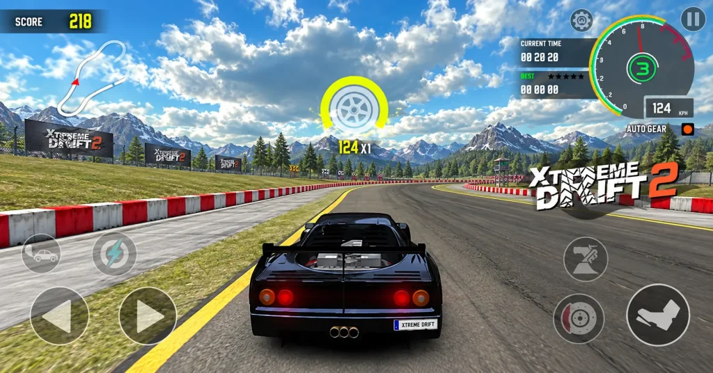 Xtreme Drift 2 style black sports car drifting on a mountain race track