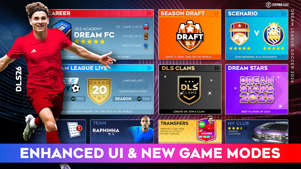 Dream League Soccer 2026 club building and player cards