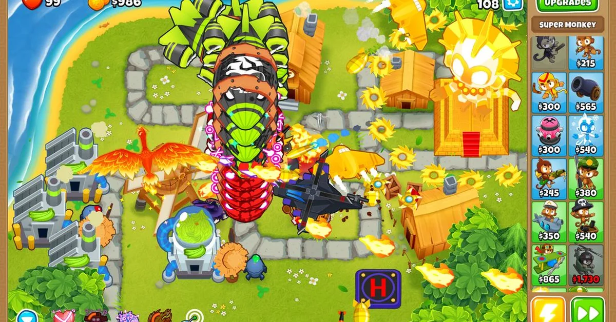 Bloons TD 6 monkey towers popping balloons