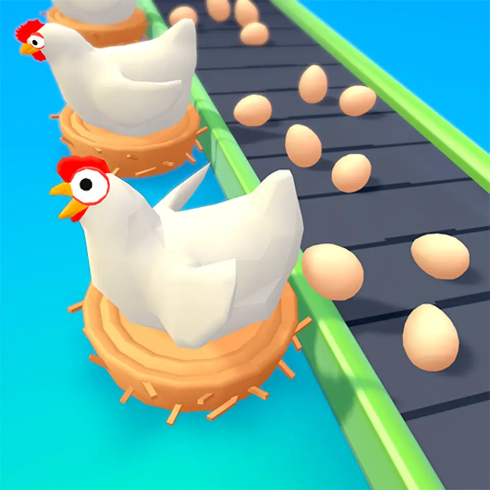 Idle Egg Factory chickens on conveyor belt