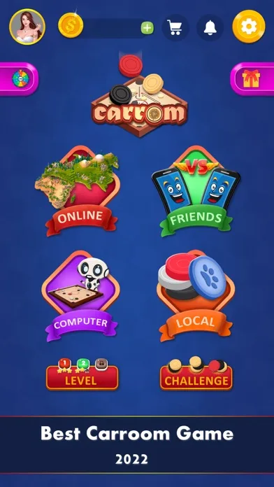 Carrom Master home screen with online, friends and local modes