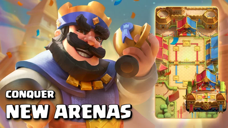 Clash Royale arena with Clash troops attacking towers