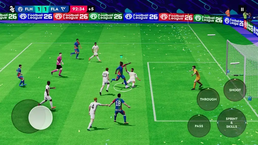 Football League 2026 match gameplay with player shooting
