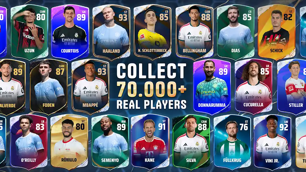 Online Soccer Manager player cards collection screen