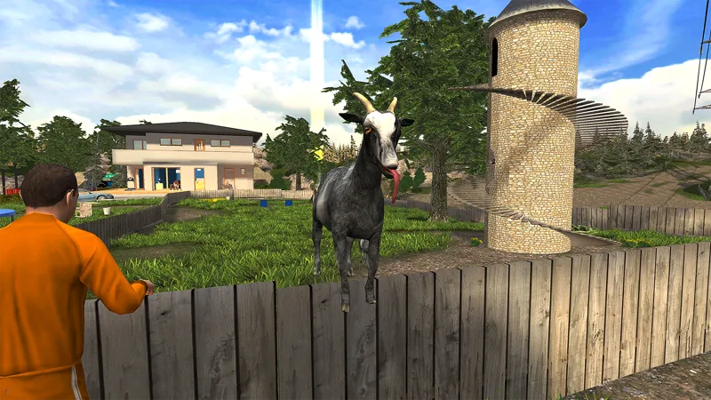 Goat Simulator goat licking a car in Goatville