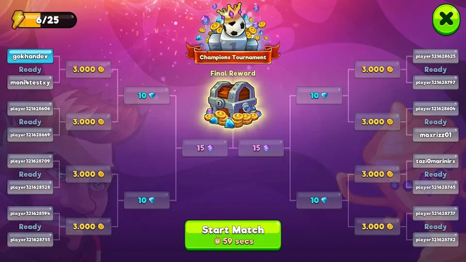 Head Ball 2 Champions Tournament bracket screen