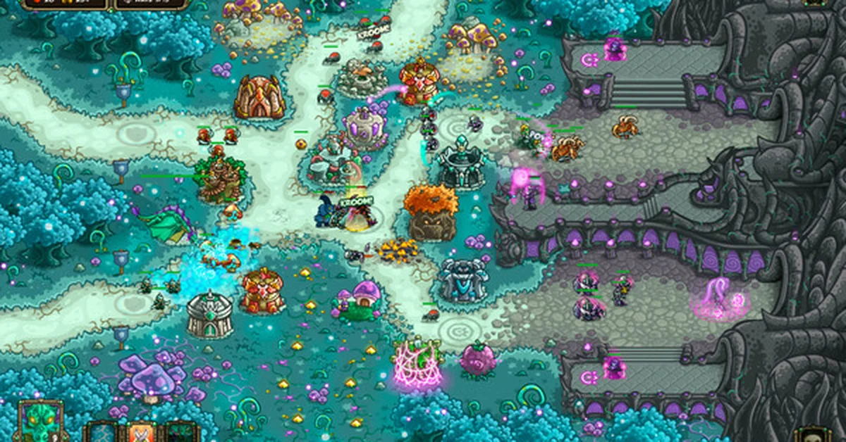 Kingdom Rush towers stopping an orc wave