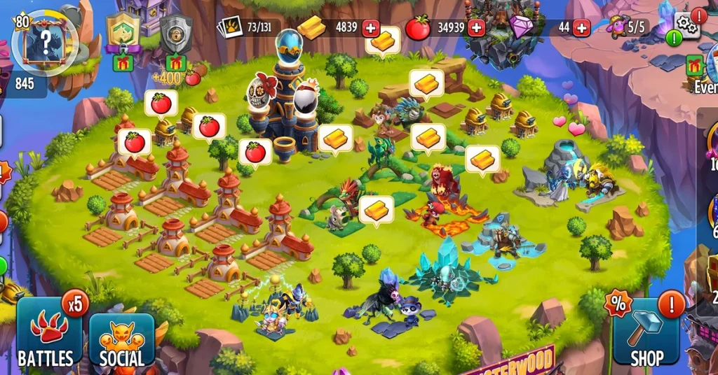Monster Legends island with habitats and farms