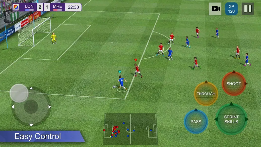 Pro League Soccer 11v11 match gameplay with 360 degree control