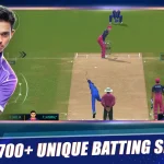 Real Cricket 22 MOD APK guide with batsman in stadium