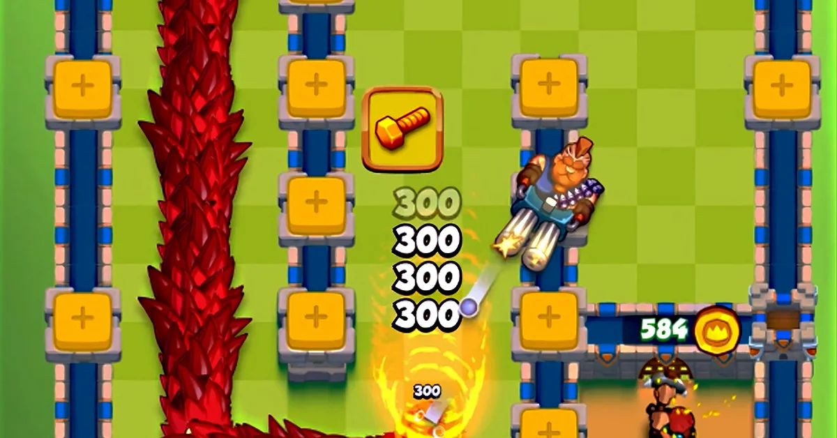 Rush Royale battle grid with merged units