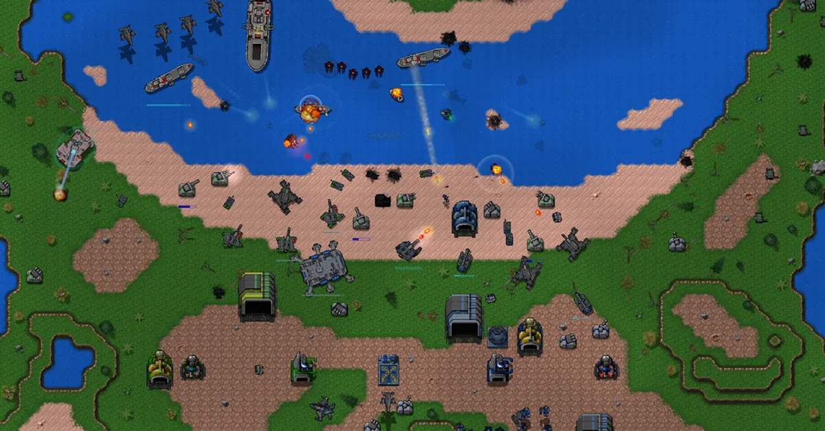 Rusted Warfare tank battle in skirmish mode