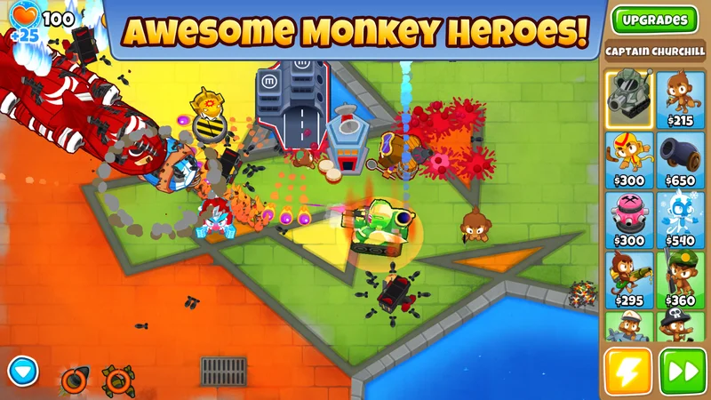 Bloons TD 6 monkey towers popping balloons