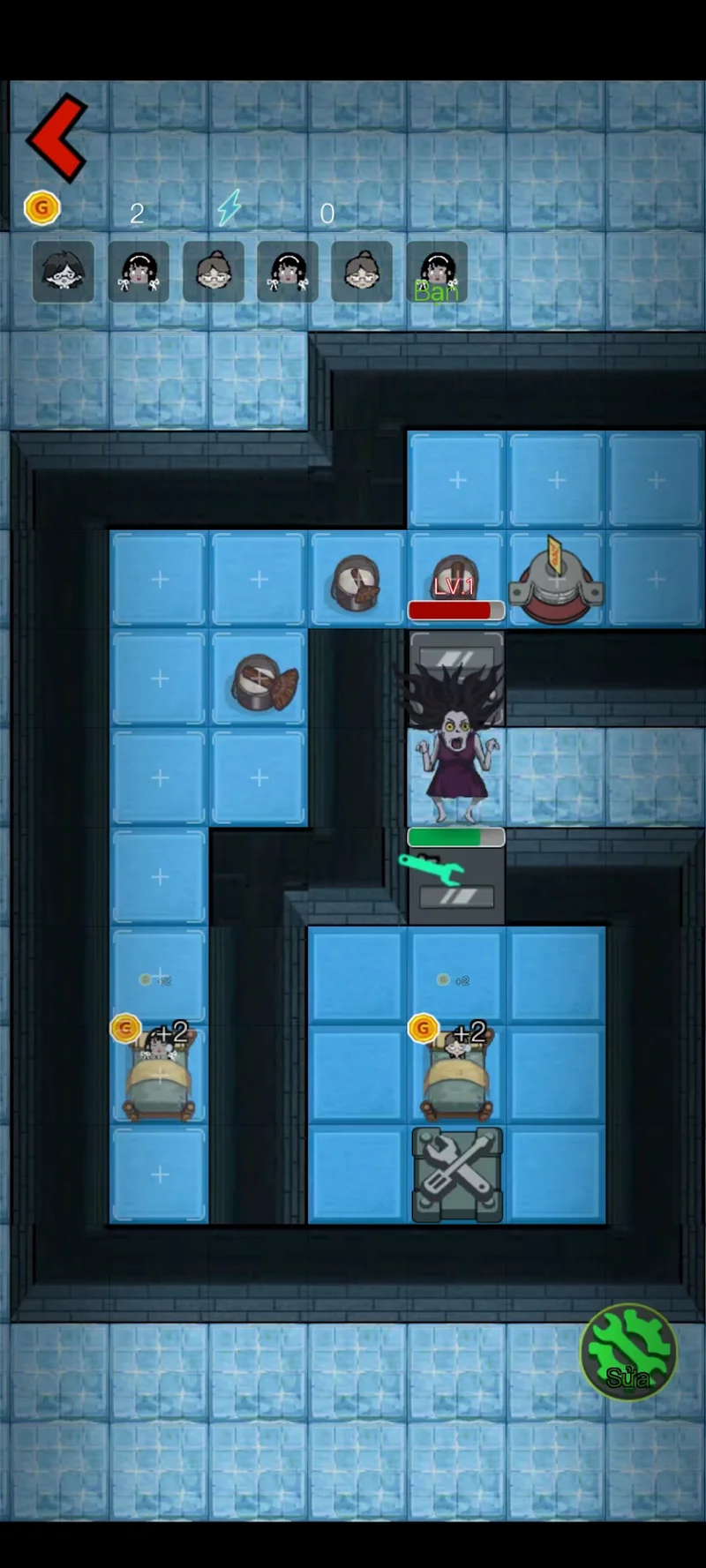 Haunted Dorm turrets defending a room from the ghost