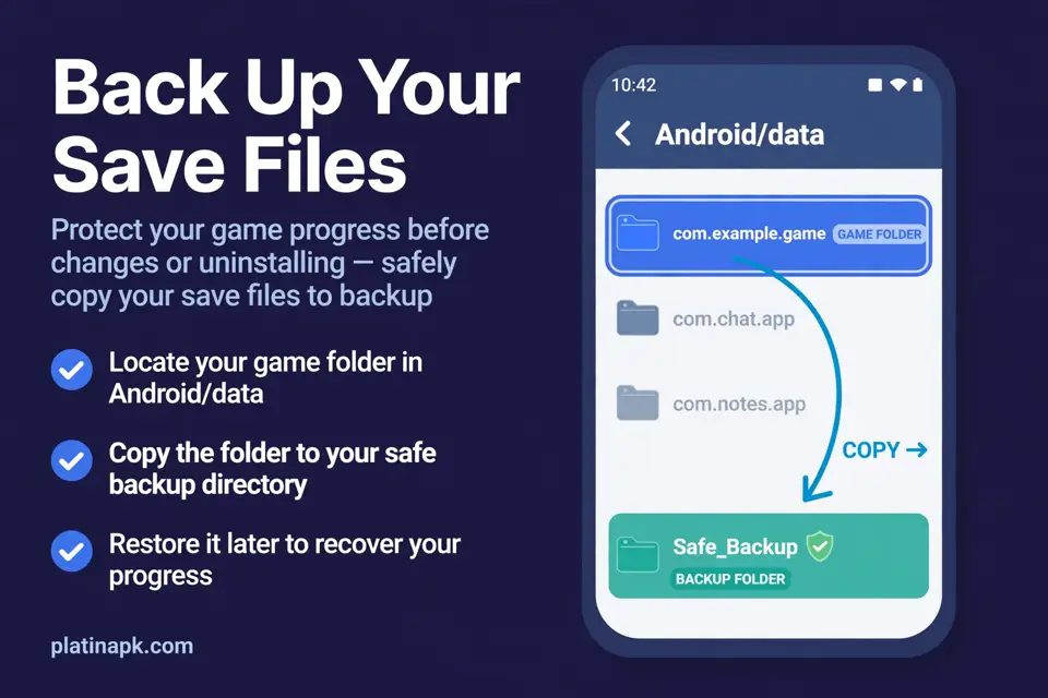 Back up game save files from Android data folder before uninstalling