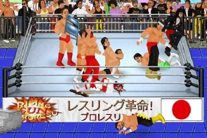 Wrestling Revolution 2D ring match with wrestlers fighting