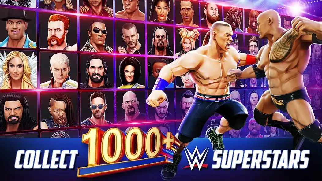 WWE Mayhem roster screen with WWE Superstars